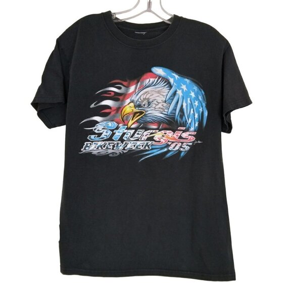 Sturgis 2005  Eagle Flames Sparkle Bike Week Black Tee | Size L estimated - Picture 1 of 6